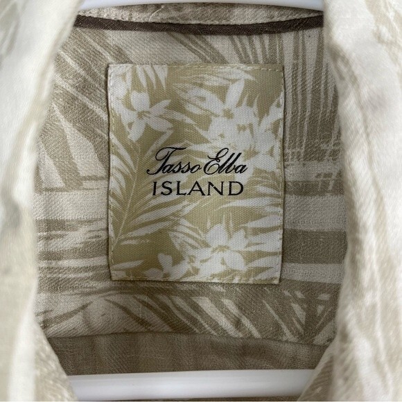 Tasso Elba Island Hawaiian Shirt- 75% Silk- Tan- Size Large - Picture 3 of 5